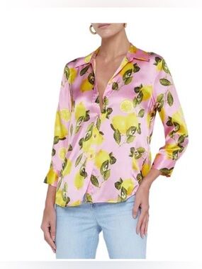 NWT L'AGENCE Dani 3/4 Sleeve Blouse in Cotton Candy Lemon size XS